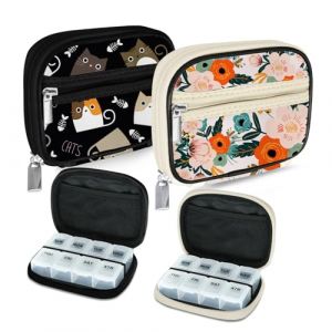 Serfeymi Pilulier Semainier Pilulier Medicaments 7 Jours Semainier Medicament Boîtes à Pilules de Voyage Avec étui à Fermeture éclair pour la Vitamine, le Supplément - Noire 03 + Floraison 01 (Serfeymi, neuf)