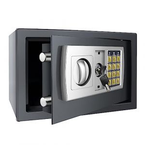 Tresor Coffre-fort ignifuge étanche avec serrure à combinaison et 2 clés en acier ferreux Coffre-fort mural à encastrer pour maison, bureau, école, hôtel 31 x 20 x 20 cm 8,5 l Gris (Marblehee, neuf)