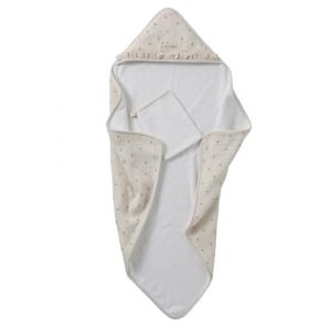 VERTBAUDET Cape de bain + gant de toilette CHERRY beige imprim&eacute; 80X80 (VERTBAUDET, neuf)