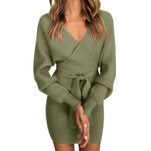 Robe Femme Elegante Col en V Taille Haute Robe Longue Pliss&eacute;e Manches Lanternes Fente Lat&eacute;rale Fronc&eacute;e Robes Longue de Cocktail Soir&eacute;e Party Sweater Jupe Tennis Verte D&eacute;guisement de (Z1 Vert,M) (BAULMD（90% Big Promotion Without Discount Code ）, neuf)