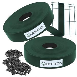 Sorton® Kit de Lamelles Occultation, Brise Vue Grillage Rigide pour Occultant Cloture, Bande Brise Vue Brise Vue PVC, Lamelle Occultante Grillage Rigide, Bande Occultante 46MM x 140M+200Clips-RAL6005 (Sorton, neuf)