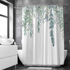 Loti Living Rideau de Douche Anti-moisissure 180 x 200 cm – Plante Suspendue – Polyester – avec Anneaux – Rideaux de Douche - Shower Curtain - Motif Feuilles Tropicales - Tissu Lavable en Machine (Commercedt B.V., neuf)