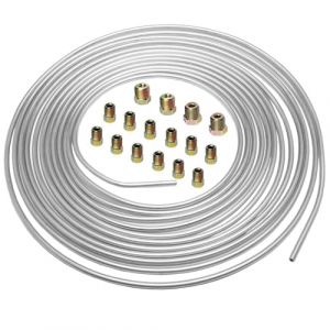 MOCNT 6,35mm Tuyau de Frein de Voiture 1/4" Tuyau de Frein Argent Zinc Revêtement 7,6m Kit de Conduite de Frein Replacement Auto Tube Tuyau de Carburant Frein avec 16 écrous (Nimbalo, neuf)