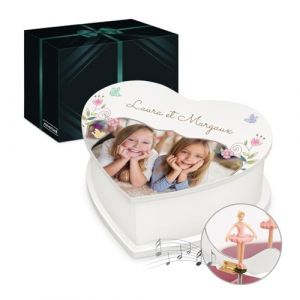 Maverton Bo&icirc;te &agrave; Musique avec votre photo imprim&eacute;e - Coffret &agrave; personnaliser pour fille - Cadeau photo pour elle - Bo&icirc;te &agrave; bijoux avec ballerine pour anniversaire - bapt&ecirc;me - deux s&oelig;urs (MAVERTON, neuf)