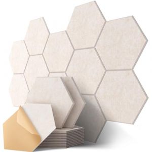 Panneaux Acoustiques Hexagone Autocollante, Lot de 12, Panneau Acoustique Haute Densité pour Mural, Porte, Plafond, Traitement Acoustique pour Home Studio, Gaming, Chambre, 30 x 26 x 0,9cm, Chameau (Yingliang-Ecommerce, neuf)