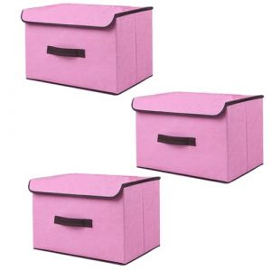 EURXLQ Lot de 3 Boîte de Rangement avec Couvercle,Rangement Tissu,Sac de Rangement,Boîte de Rangement,Pliable avec Poignées pour Vêtements,Jouets (Rose, 36×23×24 cm) (南昌市鸣静电子商务中心, neuf)