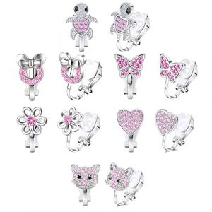 Boucles d'Oreilles Clip pour Filles Enfants 6 Paires Boucles d'Oreilles &Agrave; Clip Hypoallerg&eacute;niques Non Perc&eacute;es C&oelig;ur Papillon Chat Boucle d'Oreille Clips (Rose B) (GoPaw Cayne, neuf)