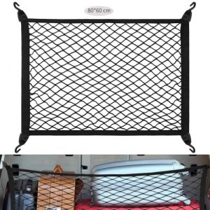 Zocipro Filet de cargaison, filet élastique réglable pour coffre de voiture, 80 x 60 cm, filet fixe à une couche avec 4 crochets, filet de rangement universel en maille de nylon pour coffre de voiture (HTB668, neuf)