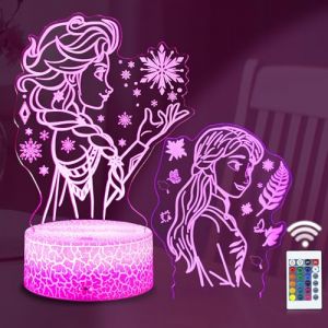 TIDRT Mignon Elsa Princesse Lampe-3d Led Acrylic Veilleuse 16 Couleurs Touchez T&eacute;l&eacute;commande,Luminaires D&eacute;coratifs Pour Chambres D'enfants, Cadeaux D'anniversaire Et De No&euml;l (ZZSKKJ, neuf)