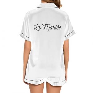 JPHCHSC Pyjama Set Bride Hen Party Femme en Satin de Soie pour Femme, Vetement de Nuit De Boutonn&eacute;e Deux 19 Blanc S Imprim&eacute;e Lettre Mariage Regular Regular Alpha Adulte 1 Count (AGTEE, neuf)
