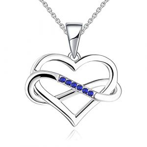 JO WISDOM Collier Pendentif Coeur Infini Argent 925/1000 Femme avec AAA Oxyde de Zirconium Pierre de naissance de septembre Couleur Saphir (JO WISDOM, neuf)