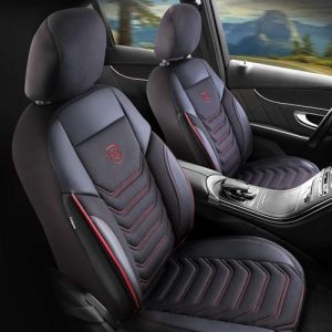 GIOVANNI BUTTI Housses de si&egrave;ge avant de voiture universelles pour voiture et SUV, en tissu piqu&eacute; de qualit&eacute; sup&eacute;rieure, noir et rouge, compatible avec airbag, protection de si&egrave;ge auto, jeu de si&egrave;ges (PANDASEATCOVER, neuf)