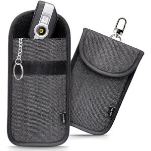 EXOSFER - Etui Anti RFID et Ondes pour Cl&eacute; de Voiture - Pochette Cage de Faraday - Blocage Signal, Anti Piratage, Antivol Auto, Protection Badge T&eacute;l&eacute;p&eacute;age. Tissu Jeans (2 pochettes Medium) (EXOSFER, neuf)