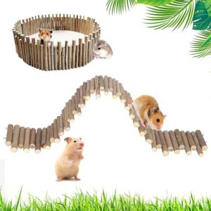 Cl&ocirc;ture en bois pour hamster, jouets pour hamster, rat, jouets &agrave; m&acirc;cher, &eacute;chelle en bois naturel, cachette, rouleau de dents, exercice molaire pour les taupes, les petits animaux (ZJJ-US, neuf)
