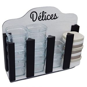 Support Rangement 12 Pots et couvercle pour yaourti&egrave;re Seb Multid&eacute;lices Express en Bois Noir et Blanc/Id&eacute;al pour la cuisine (Artisan 3D Shop, neuf)