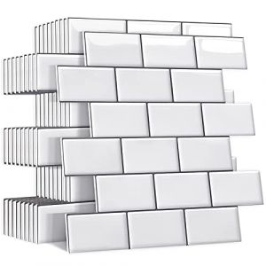 Yoillione Plus épais Credence Adhesive pour Cuisine, Faux Carrelage Adhesif Mural Salle de Bain, Blanc Crédence Adhesive Metro 3D, 5 Pièces (Yoillione®-EU, neuf)