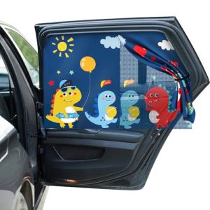 Hianjoo Pare Soleil Fenêtre de Voiture pour Bébé avec Magnet, Protection UV Rideaux Fenêtres pour Enfants avec Joli Motif de Dinosaure, Dinosaure Bleu Foncé (Anjoo Direct . FR, neuf)