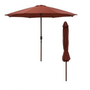 JJ. Parasol droit rond effet bois Ø300cm Parasol droit Ø3 m Ouverture avec manivelle Toile professionnelle 240g/m2 renforcée résistante aux UV Rouge oxyde (VERYCOOK, neuf)