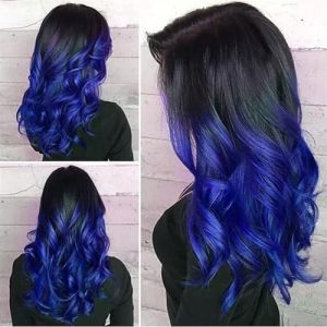 Perruques Perruque for Costume de Fête Halloween Synthétique Résistant à la Chaleur Noir à Violet Ombre Femmes Cheveux Longs Ondulés Perruque dames(Blue) (zhmeiguo222, neuf)