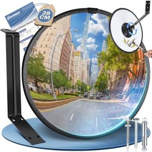moveland 38 cm miroir convexe - acrylique ajustable miroir sortie garage - miroir routier grand angle pour allées, garage, circulation, cour (support intérieur et extérieur, 160 degrés convexe) (moveland, neuf)