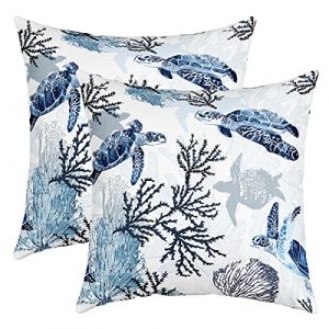 Lot de 2 Housses de Coussins 60x60 Turtle Hold,Housse d'oreiller de Tortue Hawa&iuml;enne Blanche Bleue pour Maison,Taie d'oreiller Carr&eacute;e D&eacute;corative de Tortue Reptile,Coussin D&eacute;coratifs de Plage C&ocirc;ti&egrave;re (Suzhou yiyanyun e-commerce Co., Ltd, neuf)