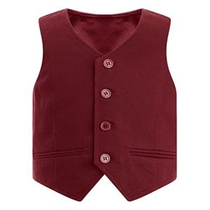 Alvivi Enfant Gar&ccedil;on Costume d'honneur Gilet Veste sans Manches Vestons Chemise Gilet Mariage Bapt&ecirc;me C&eacute;r&eacute;monie Uniforme Scolaire 3-14 Ans Bordeaux B 7-8 Ans (Acfunny-eu, neuf)