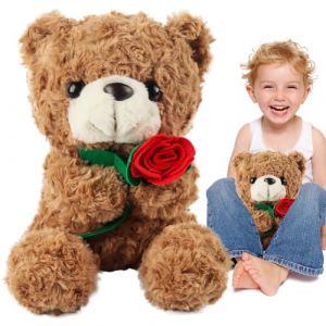 JWTRSVTY Ours En Peluche Avec Rose, Ours Peluche Tenant Une Rose, Animaux En Peluche Ours Saint Valentin, Saint-Valentin Jolie Peluche, pour Petite Amie De Saint Valentin, Cadeau Anniversaire (Brun) (Treasures-EU, neuf)