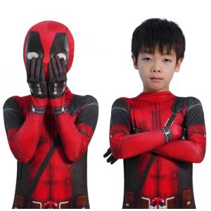 MRRTIME Costume Cosplay 2024, Costume de H&eacute;ros d'Halloween, Bodysuit 3D imprim&eacute; avec bandeau pour gar&ccedil;on, Costume de Deadpool pour enfant, 10-12 ans (Rouge, 120) (PLAMR MRRTIME STORE., neuf)