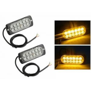 G&eacute;n&eacute;rique Lot de 2 Feux de P&eacute;n&eacute;tration LED Orange/Ambre 12W 12V 24V 12 LED Feux d&rsquo;Avertissement Stroboscopique Clignotant 18 Modes de Flash pour Voiture, Camion, Tracteur, V&eacute;hicule Agricole (JJ AUTOBITS, neuf)