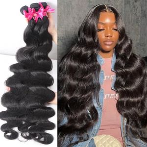Tissage Tissage en lot br&eacute;silien 100% naturel Body Wave, Extension de cheveux longs et bruts, Tissage ondul&eacute; et humide Tissage Cheveux Humain(REMY HAIR_30 30 30) (zhmeiguo222, neuf)