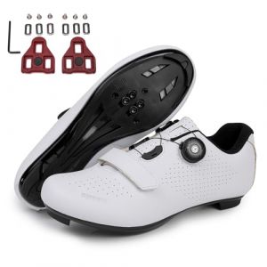 FANSU Chaussure Velo Route Femmes, Blanc Chaussures Cyclisme Femmes, Unisexe Chaussures Cyclisme compatibles avec Look SPD SPD-SL Delta Cleats (JINBO, neuf)