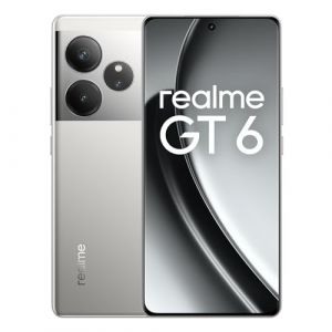 realme GT 6 5G Smartphone 12+256 GB,Chipset Snapdragon&reg; 7+ 3e g&eacute;n. de qualit&eacute; sup&eacute;rieure, Hyper &eacute;cran 6 000 nits,Appareil photo Sony LYT-808 avec OIS,Batterie puissante de 5 500 mAh,Argent Fluide (ElectroSmartEU, neuf)