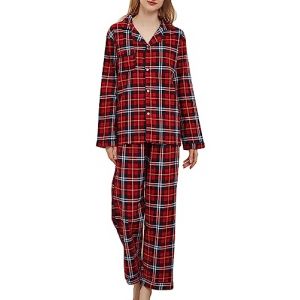 CHUNG Ensemble de pyjamas en coton bross&eacute; pour femme &agrave; manches longues, hauts boutonn&eacute;s, pantalon en flanelle, v&ecirc;tement de nuit d&eacute;contract&eacute;, chaud, pour l'hiver, grande taille, &eacute;cossais rouge, XL (CHUNG Underwear, neuf)
