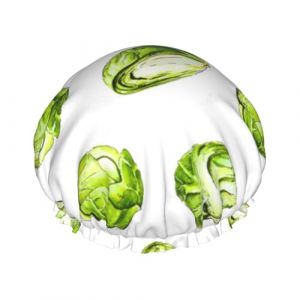 Bonnet de douche imperm&eacute;able &eacute;lastique double couche &agrave; motif choux de Bruxelles, r&eacute;utilisable (zhaoguofen0812, neuf)