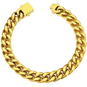 Bracelet Homme Femme Or Gar&ccedil;on Acier Inoxydable 23 cm Gourmette Argent Maille Cubaine Grosse 7 mm Enfant Chaine Ado Collier Main Cadeau pour Lui (ChainsHouse Jewellery, neuf)