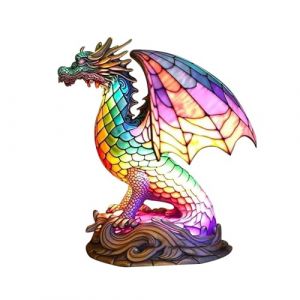 Colcolo Lampe Animale Lampe de Table en r&eacute;sine teint&eacute;e Lampe de Chevet Ornement &eacute;clairage de Lecture Lampe de Table r&eacute;tro Lampe de Bureau pour Table de Chevet, Dragon (Colcolo-EU, neuf)