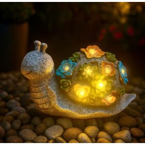 D&eacute;coration de jardin solaire en forme d'escargot &ndash; Lot de 1 &ndash; Statue d'escargot d'ext&eacute;rieur 22 cm x 10 cm x 12 cm avec plantes succulentes et lumi&egrave;res LED, figurine d&eacute;corative pour terrasse, balcon (ILFD GROUP LTD, neuf)