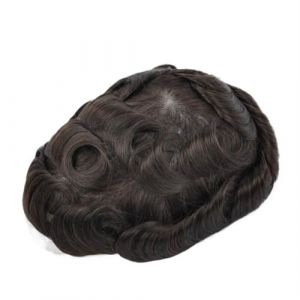 Toupet Homme Postiche en cheveux humains naturels avec cheveux gris for homme, prothèse capillaire en dentelle suisse, perruque indienne en PU for homme Système Remplacement Cheveux(2#) (zhmeiguo222, neuf)