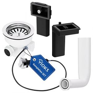 VIOKS Ensemble de tamis pour évier de cuisine Ø 114 mm avec valve excentrique et commande rotative, tamis d'évacuation, évier de cuisine, trop-plein, bonde (vioks-de, neuf)