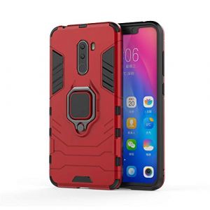 MHHQ Coque Xiaomi Pocophone F1, 2 en 1 Armour Style Robuste Hybrides Double Couche Armure Defender TPU + PC Hard Coques Case Cover avec Support Magn&eacute;tique Car Mount pour Xiaomi Pocophone F1 -Red (mhhq, neuf)