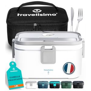 TRAVELISIMO Gamelle Chauffante 80W Chauffe Plat Electrique 1,8L Acier Inox Lunch Box Chauffante Electrique 220V 24V 12V Boite Chauffante Repas 3 en 1 Lunch Box Isotherme pour Voiture Camion Bureau (FULLNOW LLC, neuf)