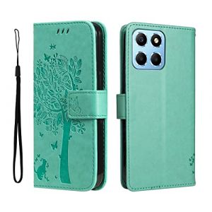 GOKEN Coque pour Honor 70 Lite/Honor X6 / Honor X8 5G, Housse Flip TPU/PU Portefeuille Cuir Portefeuille &Eacute;tui avec Carte Fente/Stand Fonction, Emboss&eacute;e Motif Magn&eacute;tique Case Cover, Vert (ALIDOU, neuf)