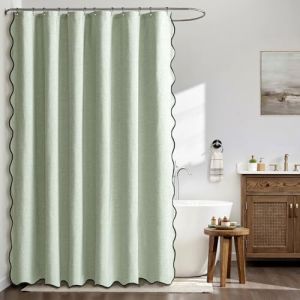 MIULEE Rideau de Douche en Lin Textur&eacute; Ondul&eacute; 180x200 cm Vert, Luxe Rideau de Douche Imperm&eacute;able, Anti-Moisissure Tissu Lavable Rideaux de Bain pour Salle de Bain avec 12 Crochets M&eacute;talliques. (MIULEE HOME, neuf)
