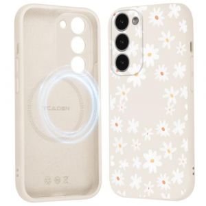 Saqmkil Coque Magn&eacute;tique pour Samsung Galaxy S23+ 5G 6,6", Compatible avec MagSafe, Aesthetic Fleurs Motif Etui Dessin Fille Case, Souple Silicone Liquide TPU Antichoc Housse pour Samsung S23+, Beige (HEILALA VANILLA, neuf)