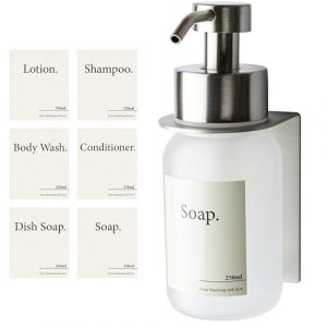 Design Hambourg Distributeur De Savon Mural en Verre avec Fixation Auto-Adh&eacute;sive | Distributeur &Agrave; Pompe en Acier Inoxydable | Support Savon Salle de Bain (1, Gris Argent Bross&eacute; Frost, avec Support) (Designfabrik Hamburg, neuf)