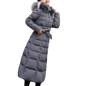 YAOTT Femmes Doudoune longue brillante Doudoune à capuche en fausse fourrure légère matelassée Veste de Rembourrage en Coton Veste parka militaire d'hiver Manteau Cardigan Blouson Gris XXL (ZhangYi EU, neuf)