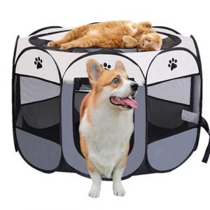 Exquilnova Parc portable pour chiot - 91 x 91 x 58 cm - Pliable - Enclos pour chat - Pour appartement - Pour l'int&eacute;rieur - Tissu Oxford imperm&eacute;able pour chien, chat, lapin - Gris (Wuquan, neuf)