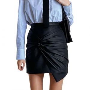 EMOTTOS Jupe Courte Cuir Femme, Hanche Enveloppante Twisted Wrinkles Taille Haute Tight Jupe Crayon, A Line Mini Jupe PU D&eacute;contract&eacute;e &agrave; Fermeture &Eacute;clair en Simili Cuir, L, Noir (CUMPARATURI ONLINE, neuf)