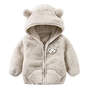 Veste Polaire Bebe Garcon 0-24 Mois Hiver Chaud Manteau Bebe Fille Capuche Oreille de Ours Mignon Blousons garçon Peluche Leger Doux Pull Sweat zippé Vetement Bebe Naissance (Grey, 18-24 Mois) (Huttam, neuf)