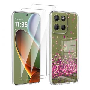 LYZXMY Coque pour Motorola Moto G15 4G/Moto G15 Power 4G (6.72") Transparent Housse + 2 x Verre tremp&eacute; Protection &eacute;cran, Souple Silicone &Eacute;tui Protection Bumper TPU T&eacute;l&eacute;phone Case Cover-WM85 (SLMY, neuf)